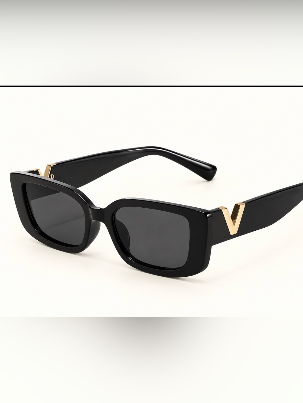Black Cat-Eye Sunglasses with Gold Accent